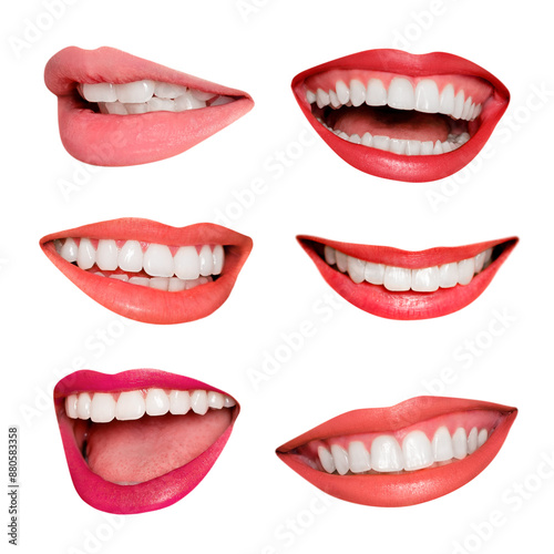 Happy mouth png sticker set, smiling lips, transparent background