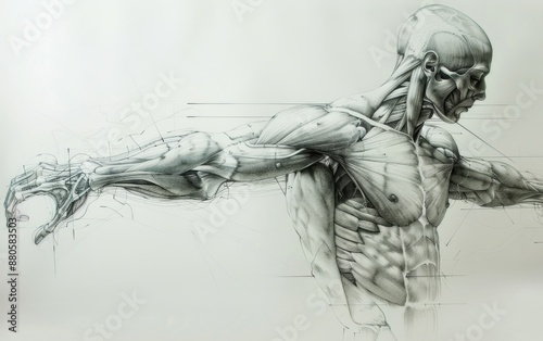 Detailed Anatomical Drawing of Human Body Parts on White Background
