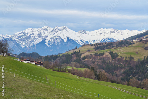 Panoramic view of the alps in the winter