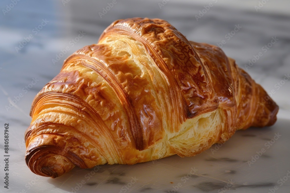 Golden Flaky Croissant on a Crisp Morning - Breakfast Pastry Delight Golden Flaky Croissant on a Crisp Morning - Breakfast Pastry Delight