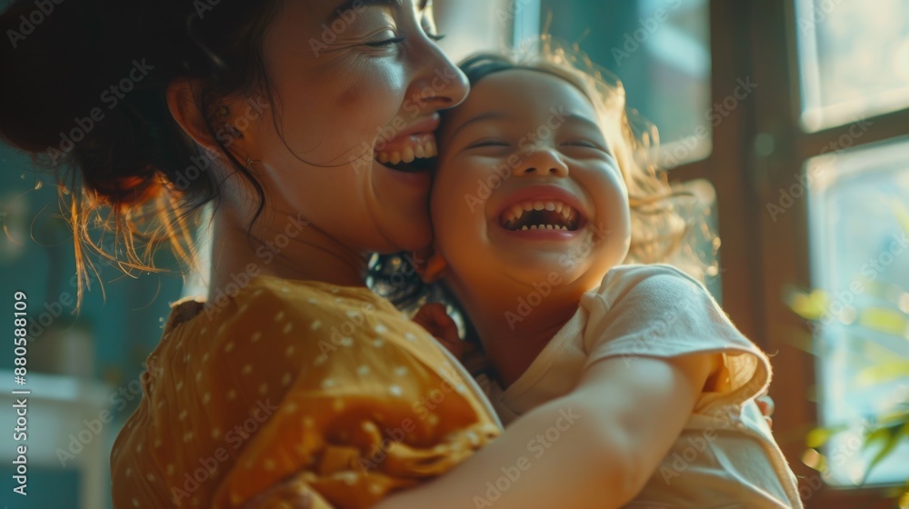 A motherly figure cradling a young child in her arms, conveying love and care A motherly figure cradling a young child in her arms, conveying love and care