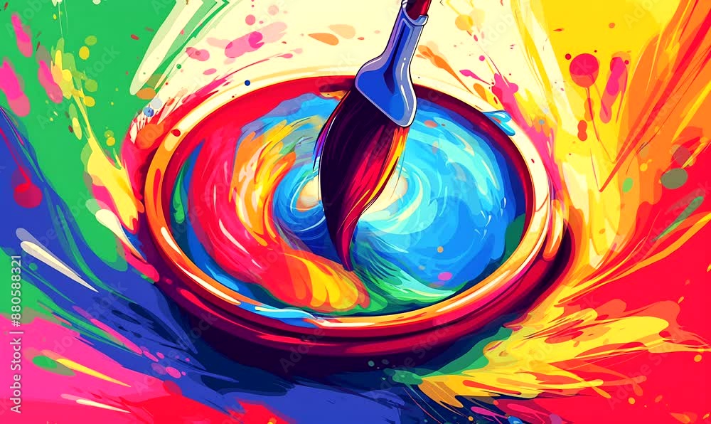 Artistic chaos of paint splatters on an artist's palette, seamless looping animation time-lapse video background