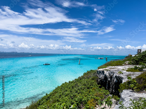 Panoramic View of Caribbean coast Isla Mujeres. Mexico. 