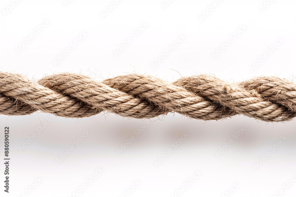 A close-up of a single twisted rope strand showcasing its texture and durability against a white background A close-up of a single twisted rope strand showcasing its texture and durability against a white background