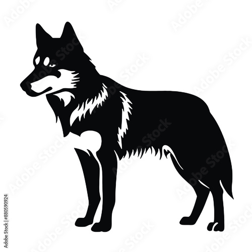 Vector siberian husky silhouette isolated on white background 