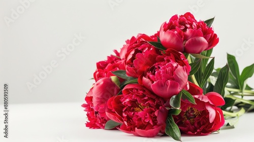 Fototapeta Naklejka Na Ścianę i Meble -  Red peony bouquet on white background for spring summer concept
