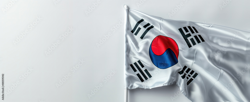 Waving Flag of South Korea on Isolated White Copy Space background. South Korea Flag for independence day Waving Flag of South Korea on Isolated White Copy Space background. South Korea Flag for independence day