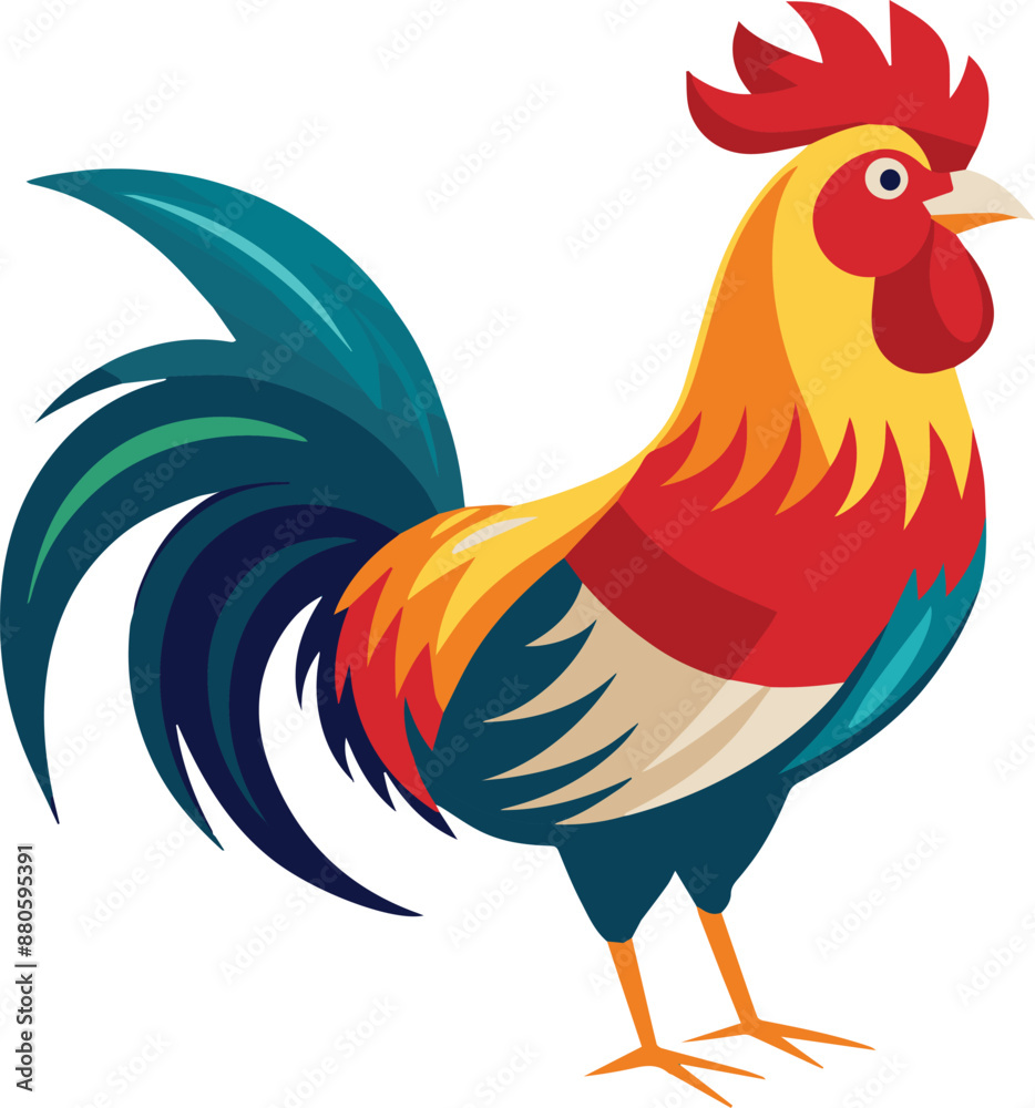 Fototapeta premium Art and Illustration of a Rooster flat color vector image.