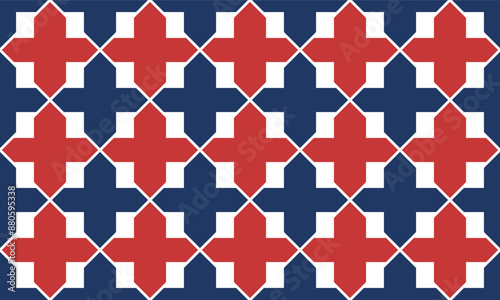 seamless pattern with cross, X cross geometric repeat pattern. Simple subtle seamless plus sigh blue and red background design on fabric printing or wallpaper or packing print