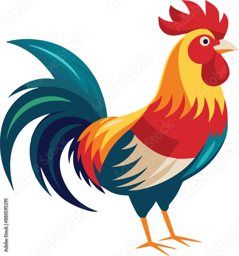 Art and Illustration of a Rooster flat color vector image.