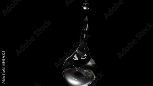 A Single Water Drop in Mid-Air on black background