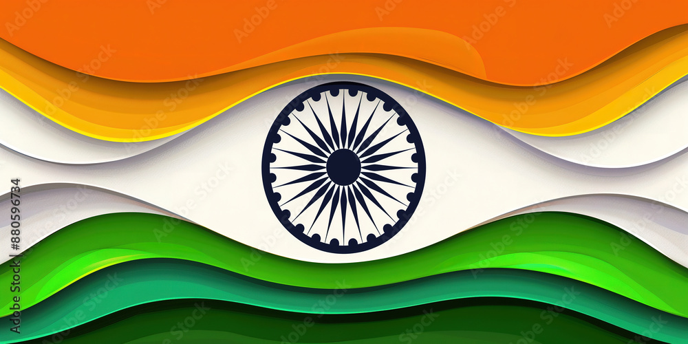 Abstract Indian Flag with Ashoka Chakra and Layered Tricolor Design for ...