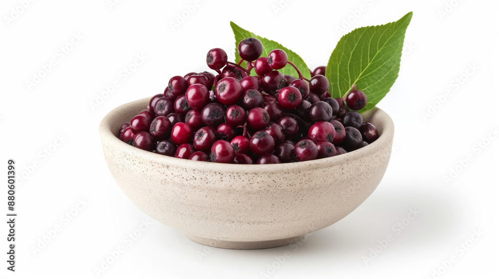 detailed view of elderberries in a bowl, isolated on a white background, rich in antioxidants and immune support detailed view of elderberries in a bowl, isolated on a white background, rich in antioxidants and immune support