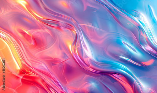 Wavy, iridescent, liquid surface with pink, yellow, and blue tones