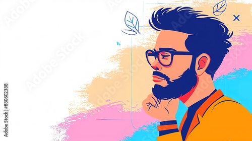 Wallpaper Mural A stylish man with a beard and glasses in profile, against a colorful abstract background. Torontodigital.ca