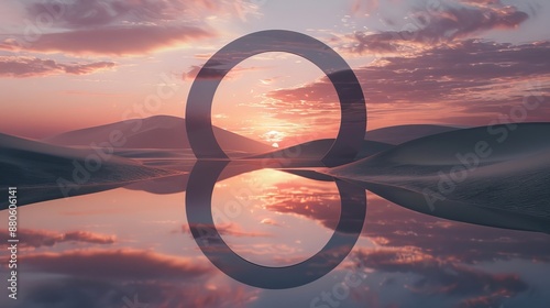 Wallpaper Mural Serene desert landscape with a reflected ring at sunrise, painting the sky in shades of orange, pink, purple, and blue. Tranquil and beautiful, perfect as a peaceful background Torontodigital.ca