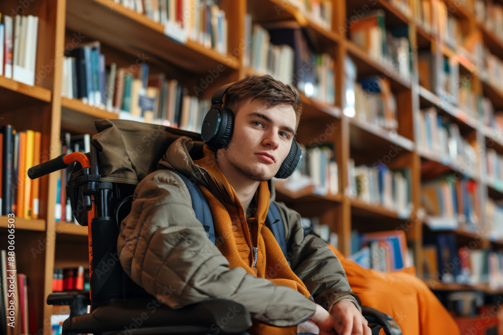 Student in Wheelchair at University Library Student in Wheelchair at University Library