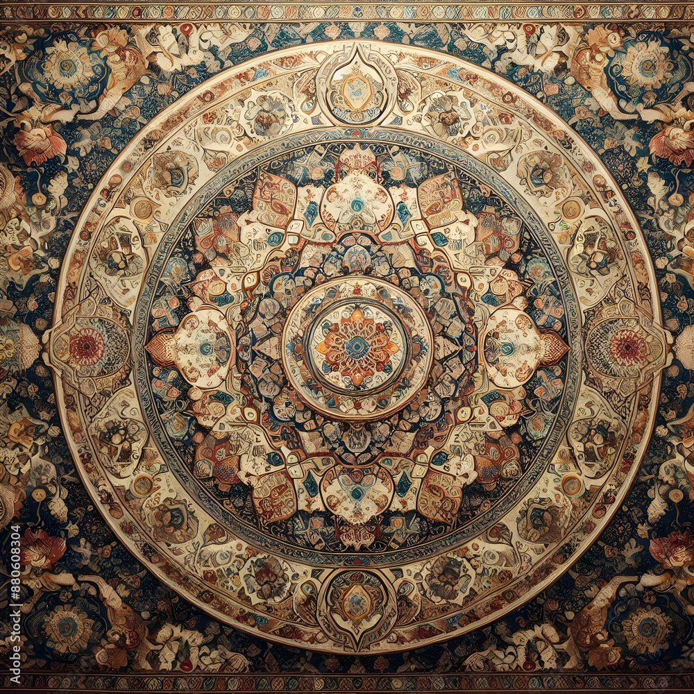 Fototapeta premium Intricate Persian Carpet: Old Patterned Top View