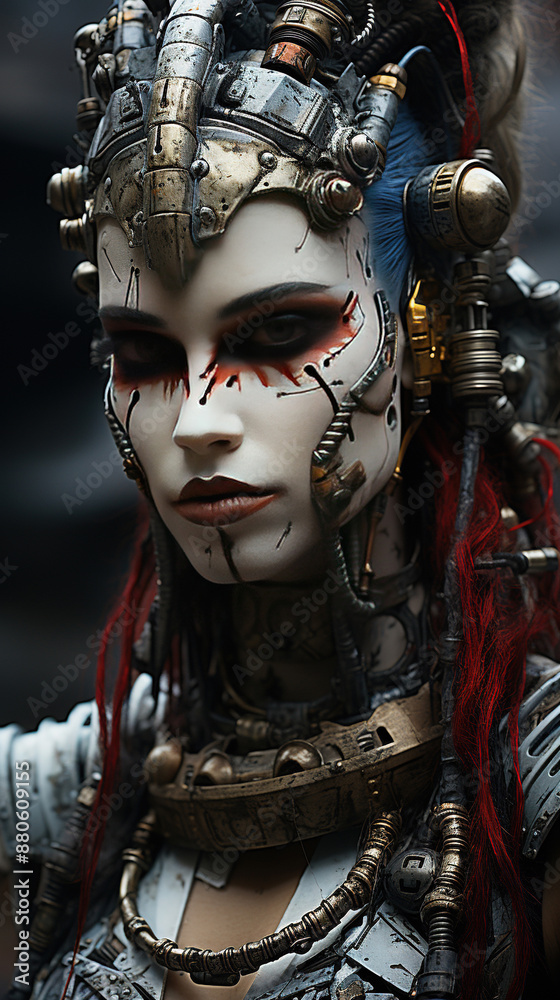 Contemporary Art Of A Beautiful Female Chaos Warrior Up As A Scary Clown Costume Selective Focus Contemporary Art Of A Beautiful Female Chaos Warrior Up As A Scary Clown Costume Selective Focus