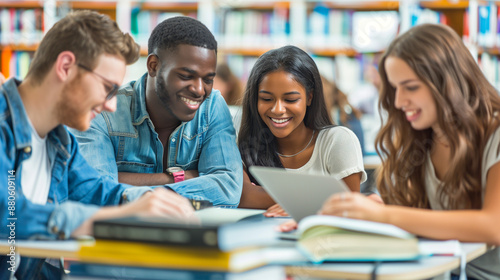 students in library