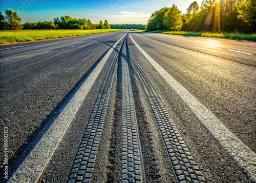 Tire Tracks On The Asphalt Road Background photo