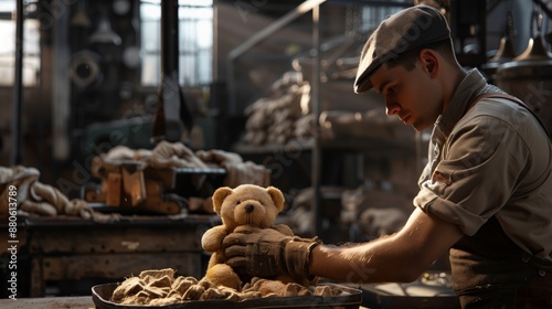 Wallpaper Mural An artisan meticulously crafting a teddy bear in a workshop, highlighting traditional toy-making techniques and dedication to quality.
 Torontodigital.ca