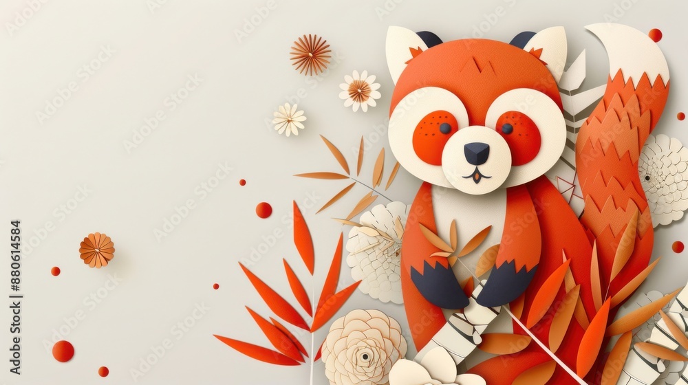 Charming red panda paper-cut window sticker with minimalist lines and a flat style, perfect for a festive Chinese New Year celebration Charming red panda paper-cut window sticker with minimalist lines and a flat style, perfect for a festive Chinese New Year celebration