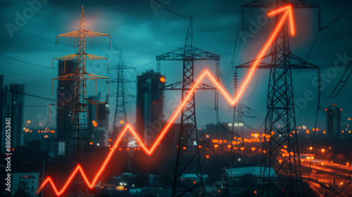 energy crisis with inflation arrow going up concept of electricity price growth with power generation shortage  due to high demand photo