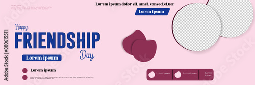 Happy Friendship Day Social Media horizontal Post design with pink Background Vector Illustration.