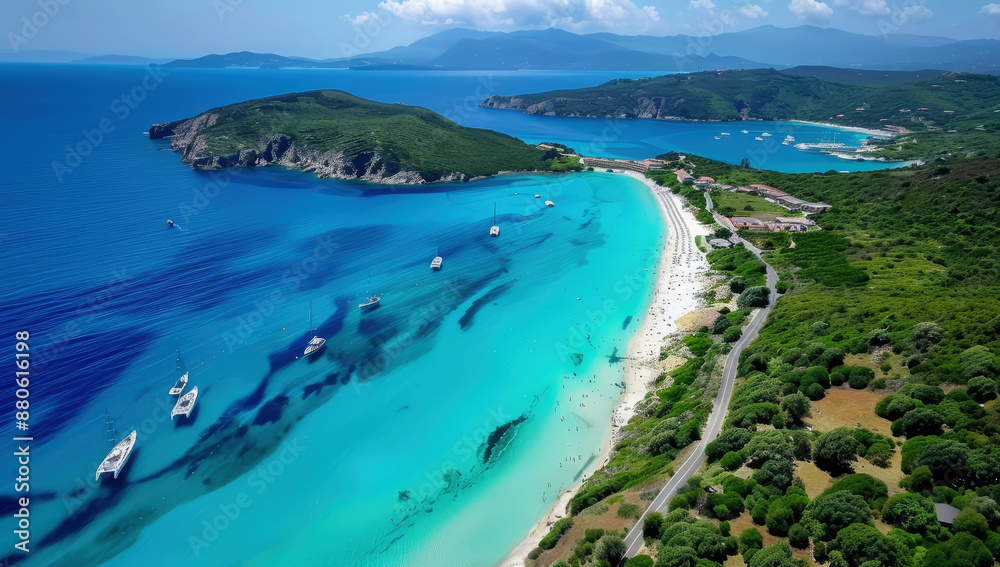 Aerial view of the beautiful beach and turquoise sea island
