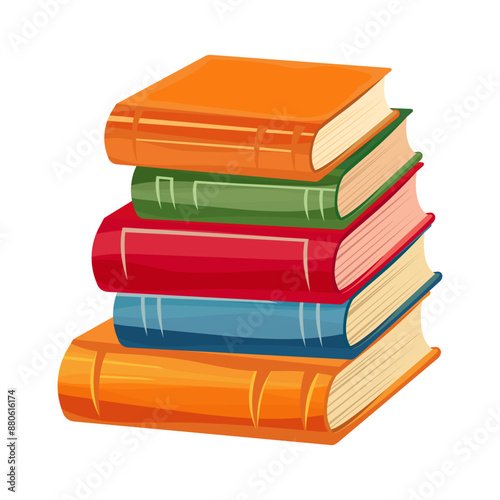 Stack of books with colorful covers, vector illustration. Icon of a stack of books, textbooks in flat style. Isolated on white background