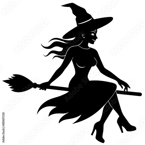 Silhouettes witches flying on a broomstick