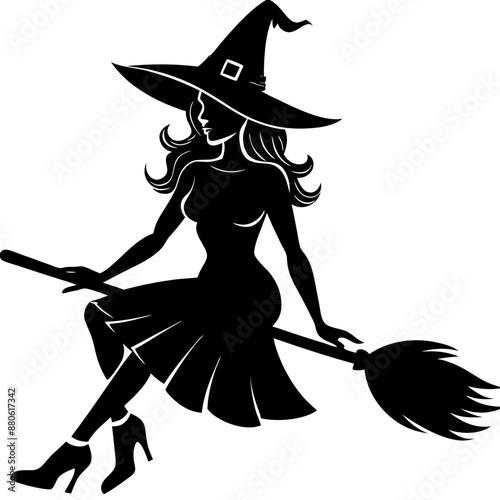 Silhouettes witches flying on a broomstick