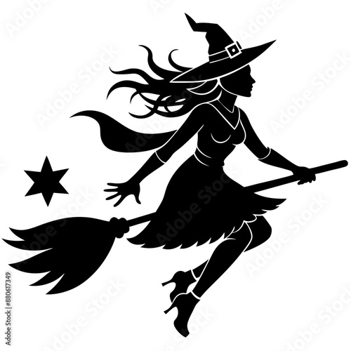 Silhouettes witches flying on a broomstick