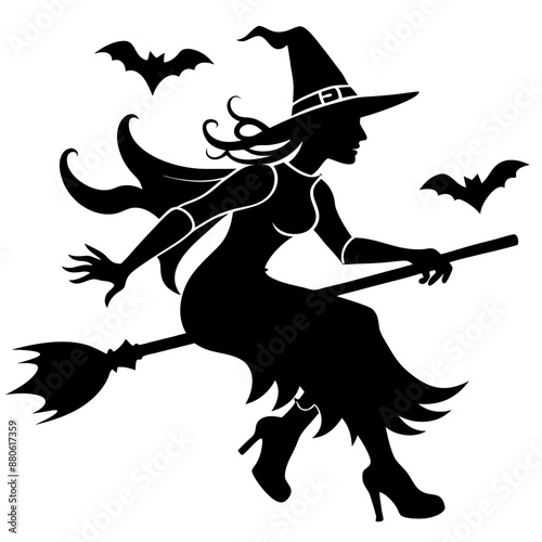 Silhouettes witches flying on a broomstick