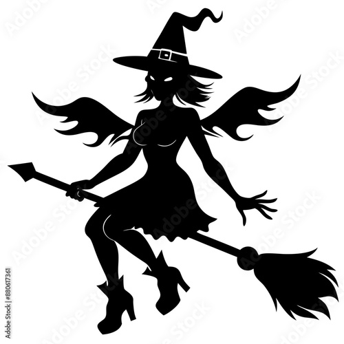 Silhouettes witches flying on a broomstick