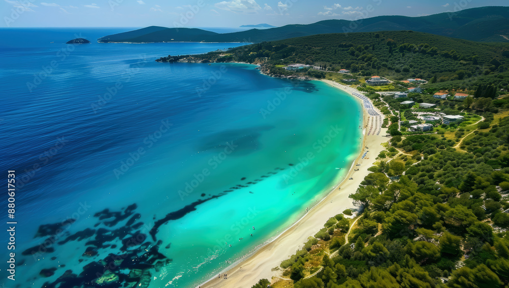 Aerial view of the beautiful beach and turquoise sea island