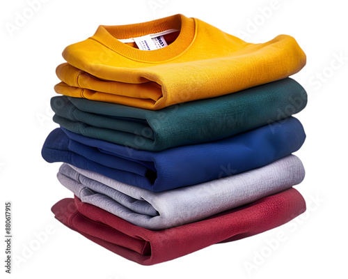 Sweatshirts in various colors stacked neatly, casual and comfortable on transparent background