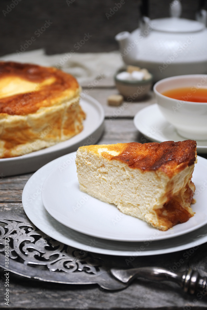Flourless greek yogurt cake (free flour, butter, oill). Three Ingredient souffle pie and cup of tea Flourless greek yogurt cake (free flour, butter, oill). Three Ingredient souffle pie and cup of tea