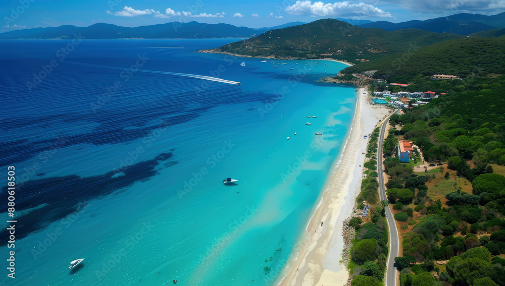 Fototapeta premium Aerial view of the beautiful beach and turquoise sea island