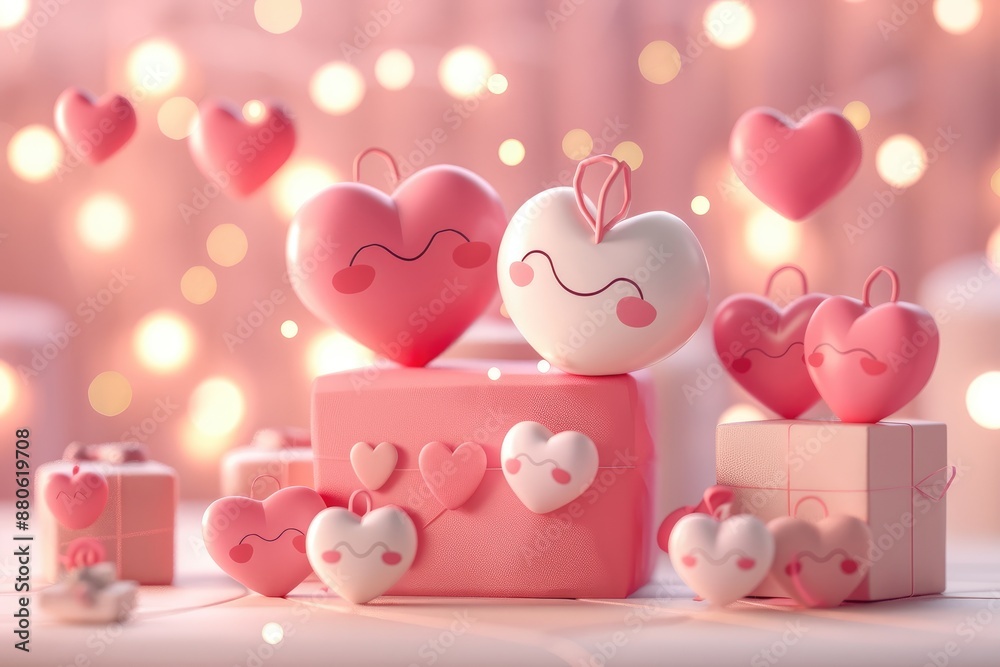 Cute 3D Illustration of Valentine's Day with Romantic Background, Hearts, Love Symbols, and Happy Message Cute 3D Illustration of Valentine's Day with Romantic Background, Hearts, Love Symbols, and Happy Message