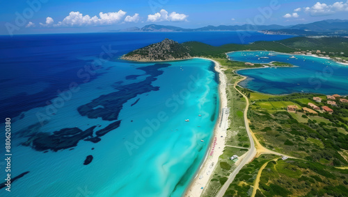 Aerial view of the beautiful beach and turquoise sea island