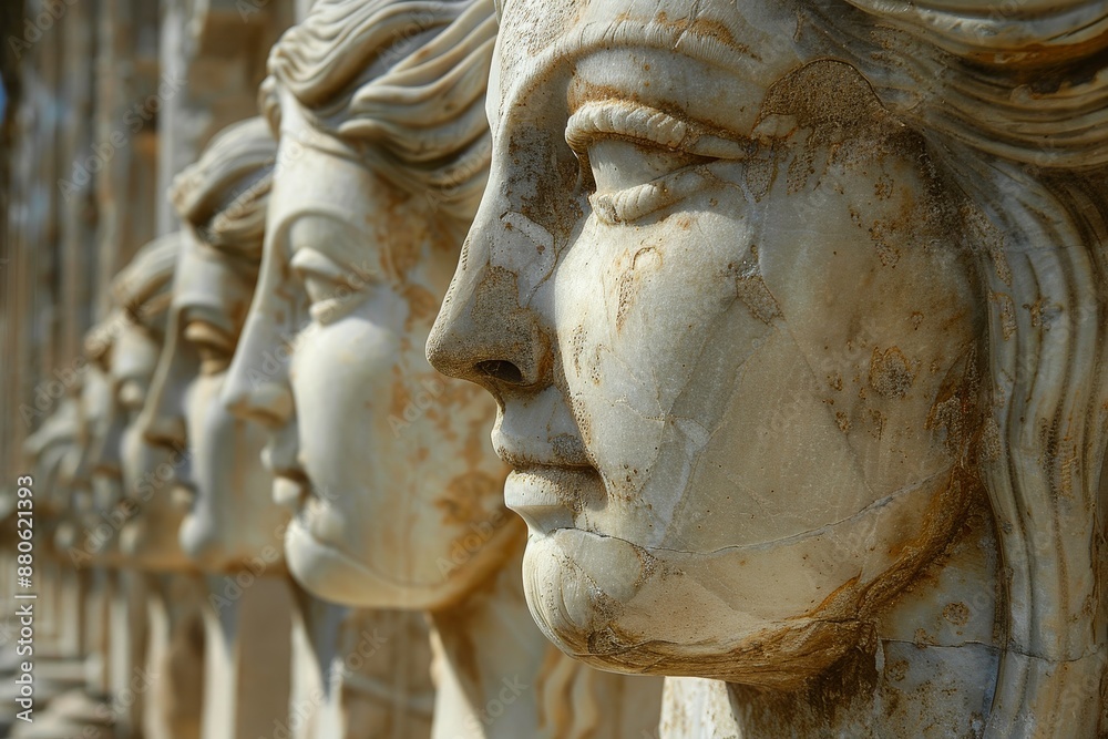 Obraz premium Greek Theater Masks: Timeless and Expressive Classical Sculpture by Phidias.