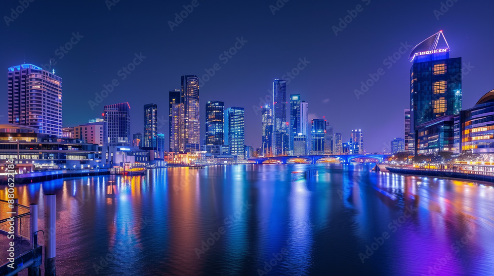 Fototapeta premium Vibrant City Lights Over Downtown Waterfront