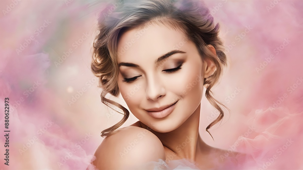 A close up of a woman's face with her eyes closed looking to a side A close up of a woman's face with her eyes closed looking to a side