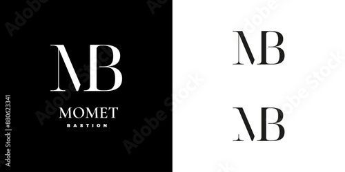 Modern M and B vector monogram on a black and white background. Sans serif letter mark symbol for an elegant logo design, visual identity and branding project. 