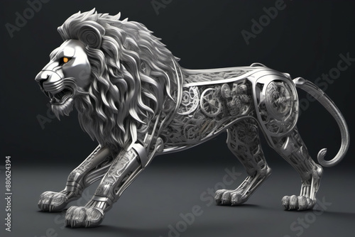 Mechanical silver lion figu...