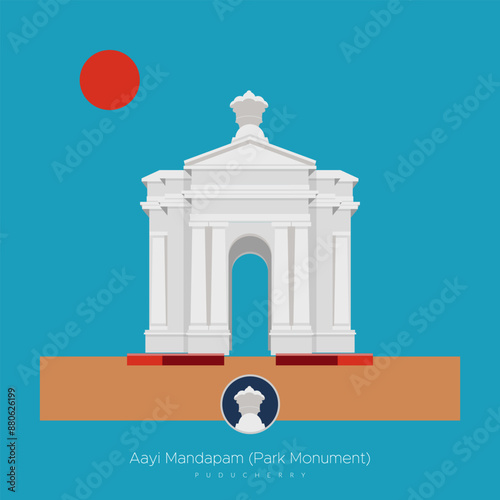 Park Monument (Aayi Mandapam) - Government Park of Pondicherry - Stock Illustration