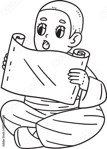 Buddhism Female Monk Reading Scriptures Isolated 
