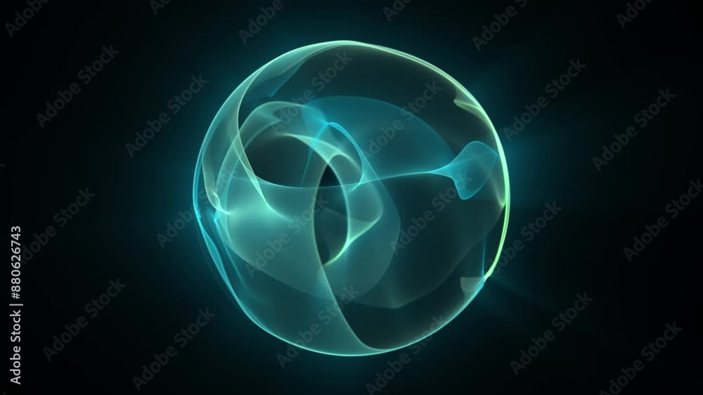 Liquid energy sphere with smooth waves slowly floating inside and soft glow effect on a dark background. Seamless vj loop animation of magic plasma orb for science and art performance. Looped 4K 60fps